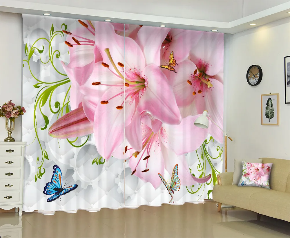 

Creative Flowers And Butterfly 3D Window Curtain For Bedding Room