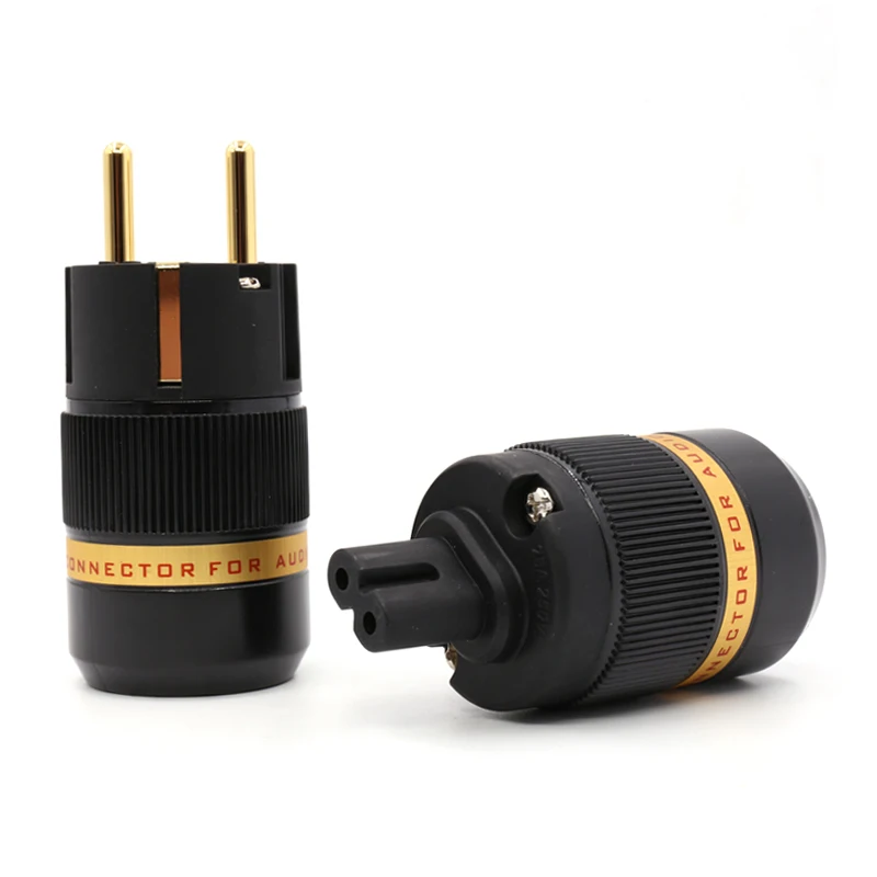 

Free shipping pair Viborg VE501G+VF508G Audio gold plated Schuko power plug connector +Figure 8 IEC plug connector
