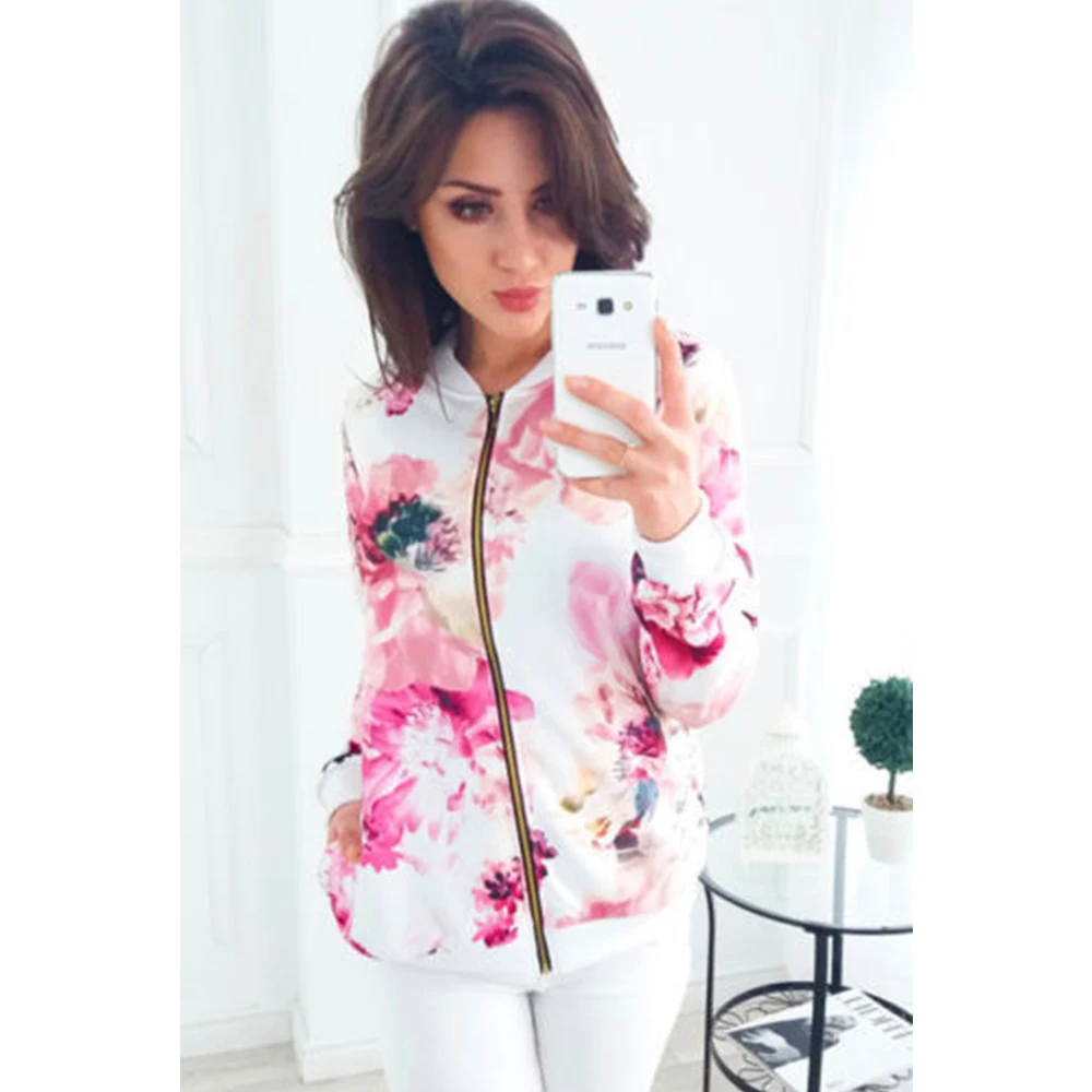 2019 ربيع المرأة خمر سترة قصيرة الزهور سحاب مطبوع طويل كم أبلى الستر المرأة أبلى زائد حجم 2019 ربيع المرأة خمر سترة قصيرة الزهور سحاب مطبوع طويل كم أبلى الستر المرأة أبلى زائد حجم