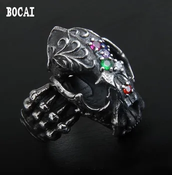 

925 Silver Retro Personality Fashion Cheetah Skull Mouth Thai Silver Ring