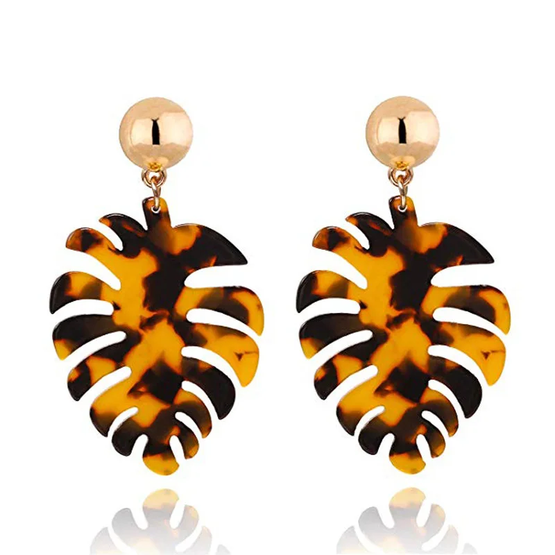 

European and American Hot Sale New Leaf Leopard Pattern Earrings Acrylic Exquisite Earrings Acetate Plate Ear Nail Ear Ornaments