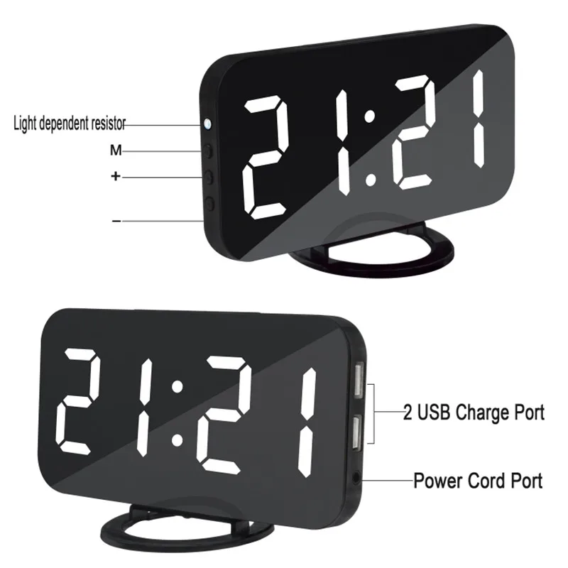 Bonito hogar multifunción LED espejo alarma arte Digital pared reloj puerto moderno espejo electrónico Snooze analógico reloj de mesa regalo Bonito hogar multifunción LED espejo alarma arte Digital pared reloj puerto moderno espejo electrónico Snooze analógico reloj de mesa regalo