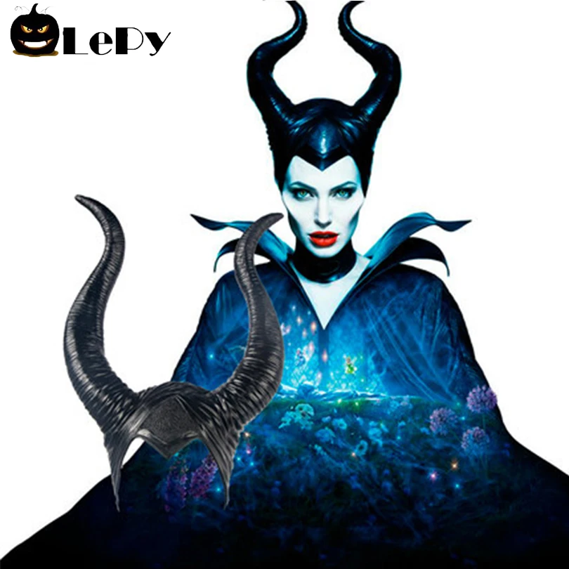 

Angelina Maleficent Mask Movie Maleficent Latex Horns Headpiece Halloween Female Masquerade Party Cosplay Rubber Head Masks