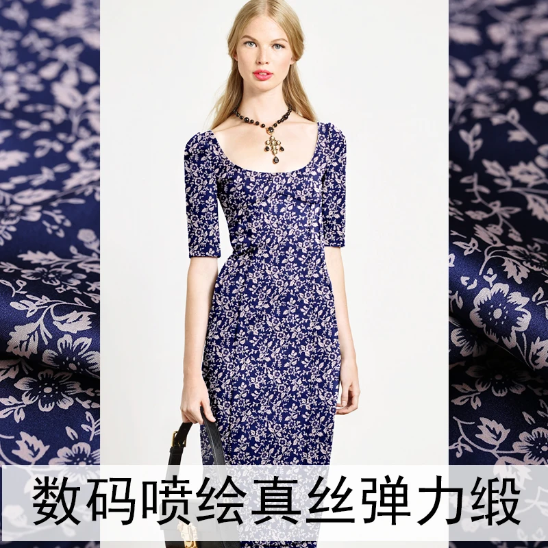Classical digital print silk stretch satin fabric 19mm soft breathable shirt dress silk stretch