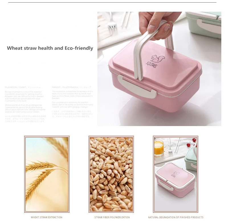 MICCK пшеничный соломенный Ланч-бокс для детей мультяшный Bento box Портативный экологичный контейнер для еды для пикника школы Microwavable