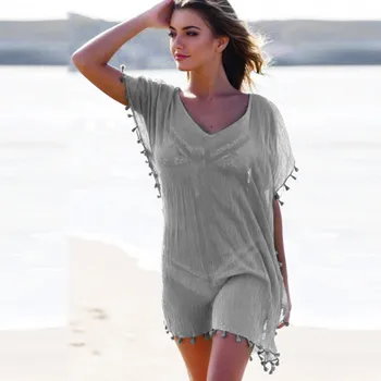 

2019 Solid Chiffon Bikini Cover Up Beach Dresses Tessel Patchwork Summer Swmsuit Pullover Swimwear Women Beachwear Beach Pareos