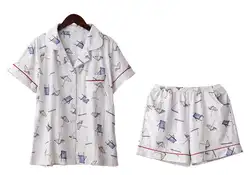 Комплект из 2 частей Для женщин Ночная сорочка пижамы Домашняя одежда хлопок Повседневное пижамы для Для женщин топы и шорты с рукавами и