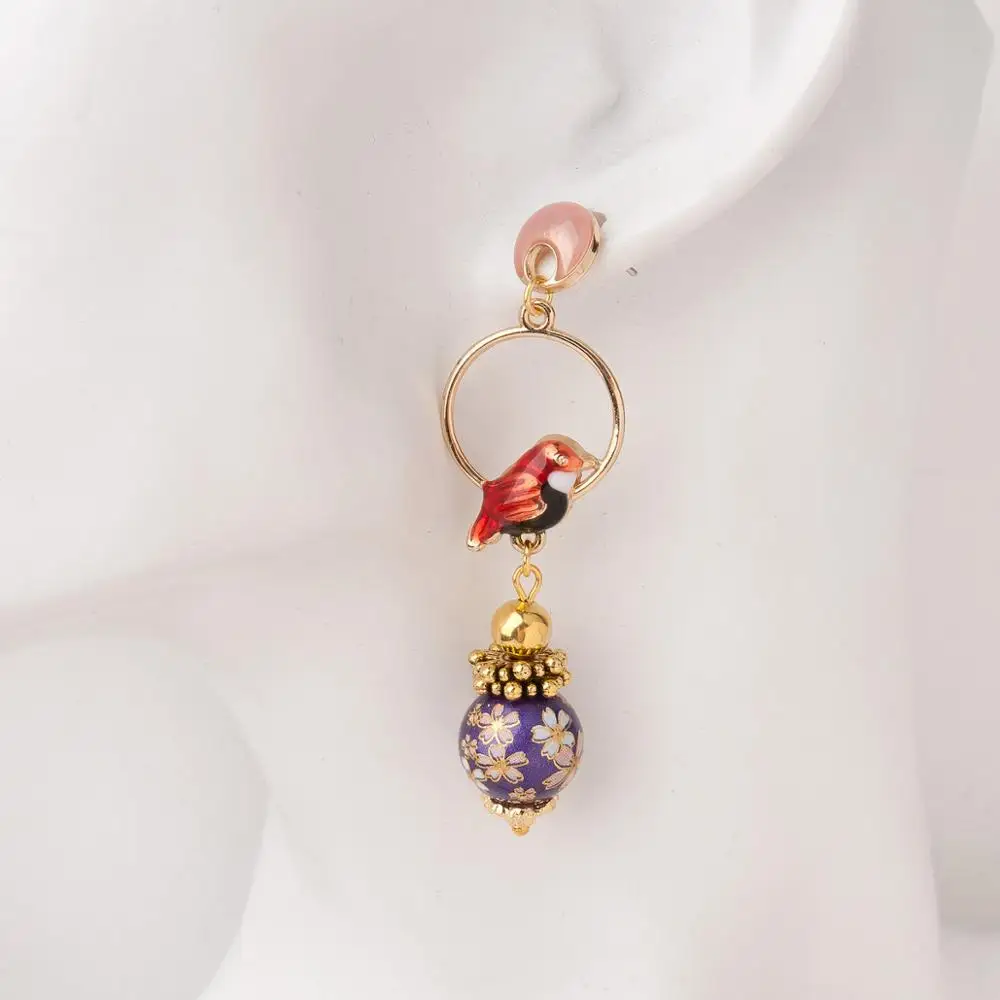 DoreenBeads модные рождественские серьги золотые Круги многоцветный круглая птица эмаль романтические ювелирные изделия ручной работы 65 мм x 18 мм, 1 пара