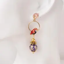 DoreenBeads модные рождественские серьги золотые Круги многоцветный круглая птица эмаль романтические ювелирные изделия ручной работы 65 мм x 18 мм, 1 пара