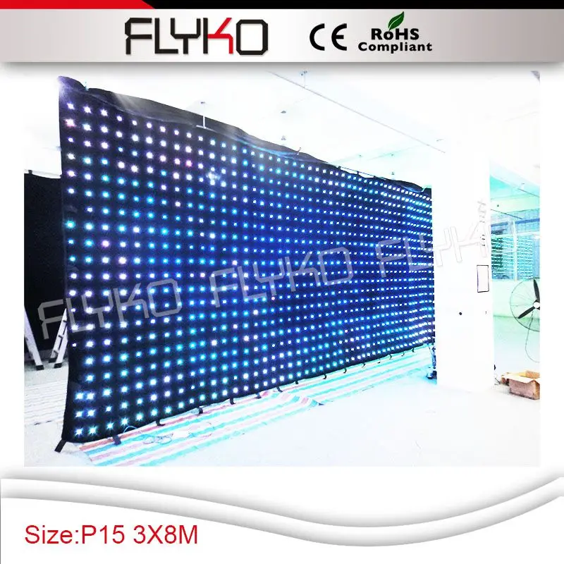 

Hot selling!2016 CE RoHS RGB3in1 fireproof Velvet cloth new flexible video led display curtain