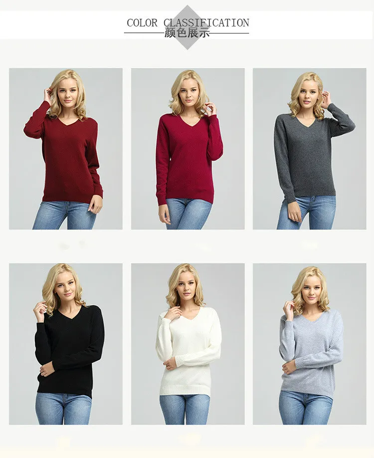Camisola de Malha Feminina de Manga Comprida com Decote em v de Cashmere Suéter e Pulôver Jveii Mulheres Jumpers Feminino Outono Inverno Magro Ocasional 3 Computers & Electronics