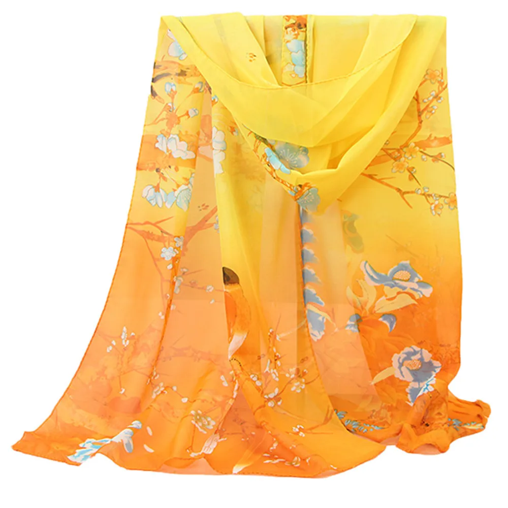 Женский шарф с цветочным принтом, шифоновый хиджаб, Дамский модный шарф-шаль для женщин, Осенний мягкий удобный пляжный шарф из кашемира