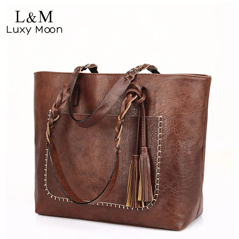 0 : Buy Vintage Handbag Women Brown Leather Shoulder Bag Ladies Retro Tote Large PU ...