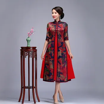 

High Quality 100% Silk Cheongsam Vintage Oriental Women Handmade Button Qipao Elegant Half Sleeve Chinese Dress Plus Size 3XL