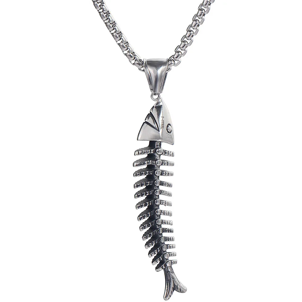 

Stainless Steel Fish Shape Fishbone Pendant Necklace Hip Hop Gothic Style Male Pendant Necklace Punk Boho Jewelry Gifts