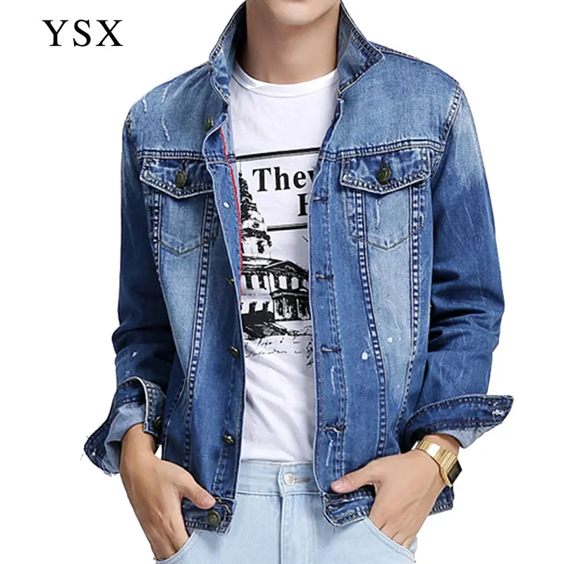 Denim jacket men 2016 clothing army jacket jeans turn down