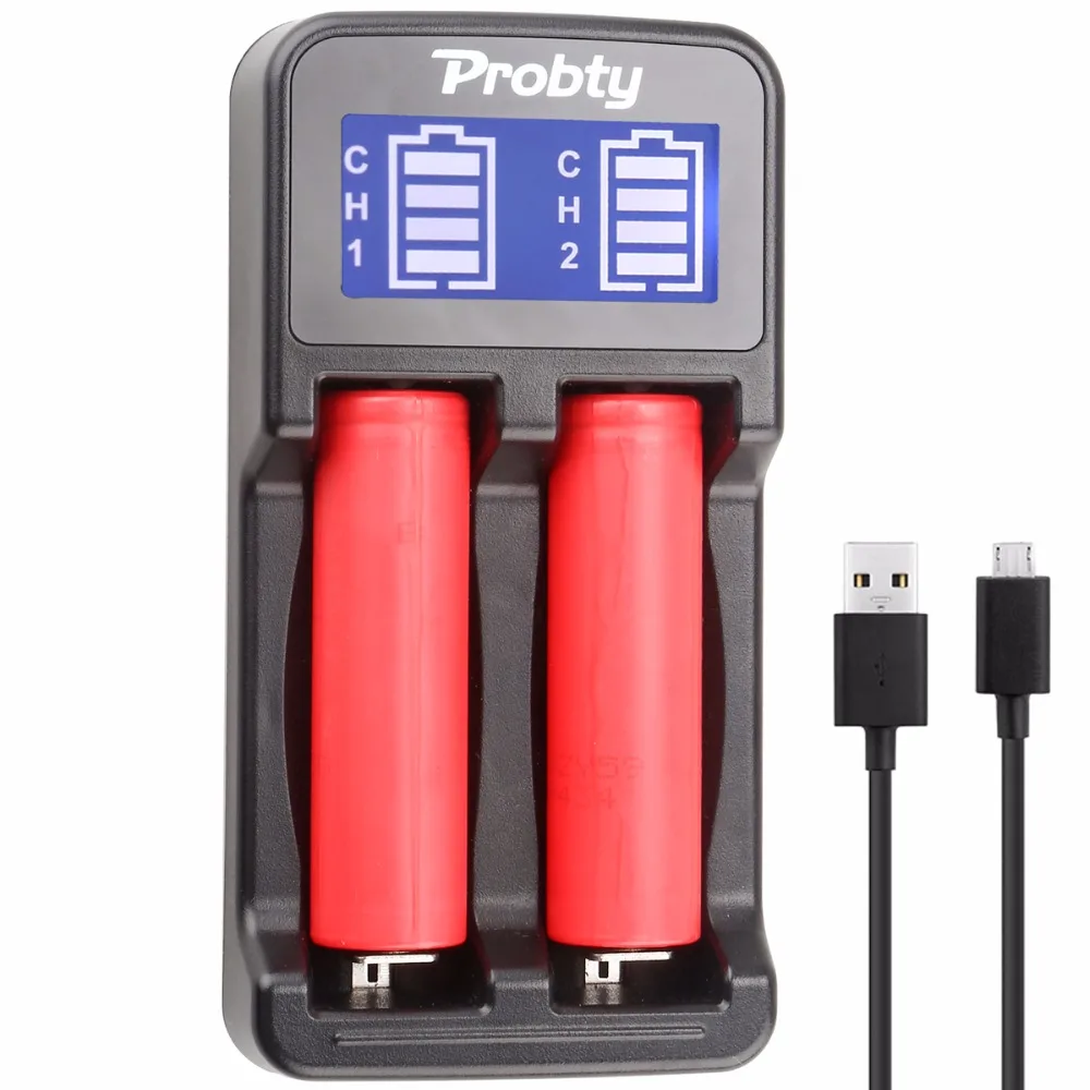 Умное зарядное устройство Probty 18650 с ЖК дисплеем и двумя аккумуляторами USB для 18490