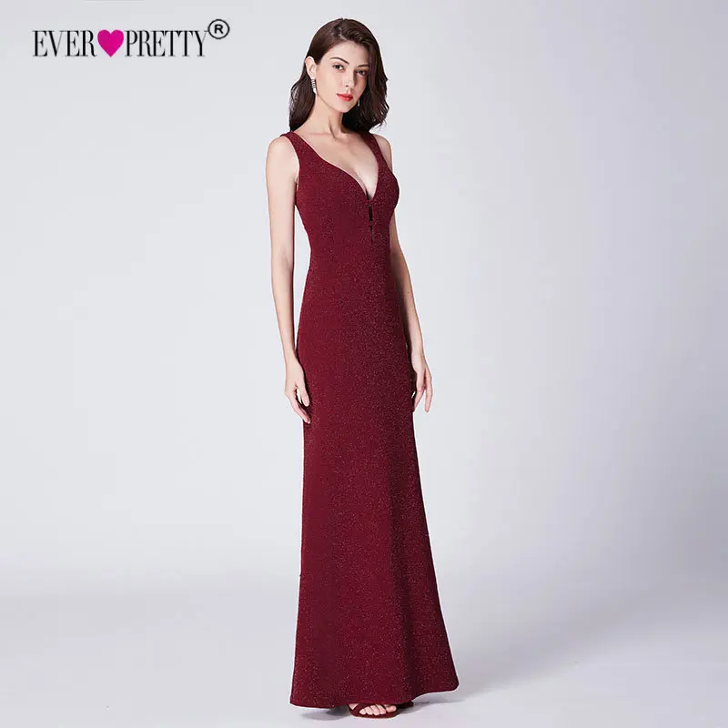 Выпускные платья Burgundy Long Ever Pretty V-Neck Sparkle Sexy Русалка платье без рукавов для торжественных случаев женское элегантное вечернее платье