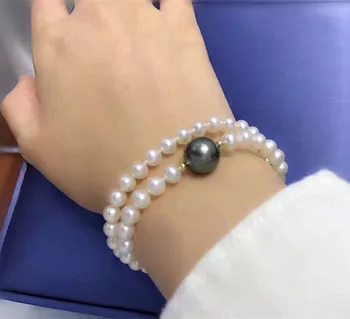 

Women Gift word 925 Sterling real Import Tahiti Black Pearl Necklace Bracelet freshwater pearl necklace bracelet choker