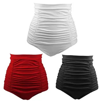 

1pc S/M/L/XL/XXL Female Fashion Retro Vintage Bikini Bottoms High Waist Ruched Shorts