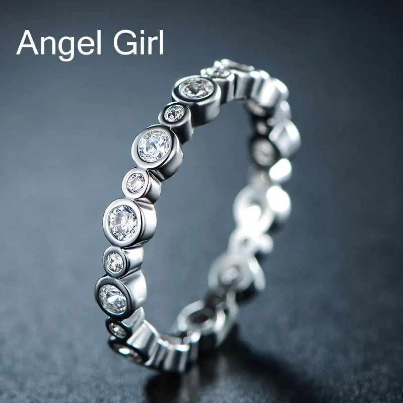 

Angel Girl hot sell finger ring silver plated cubic zirconia eternity lucky ring for women 2016 as birthday gift for women