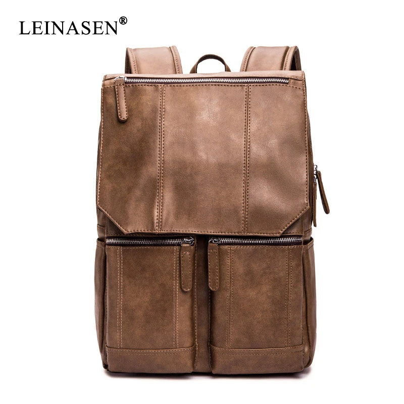 

2019 Fashion New Men PU Leather Backpack Bags College Student Book Bag Travel Backpack Men Large Capacity Mochila Male