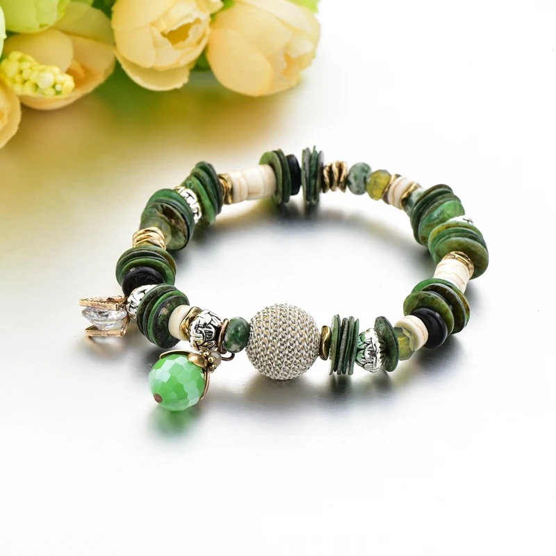 Attrtto зеленые богемные ювелирные изделия браслеты для женщин браслет из нержавеющей стали браслет бижутерия ручной работы SBR190042