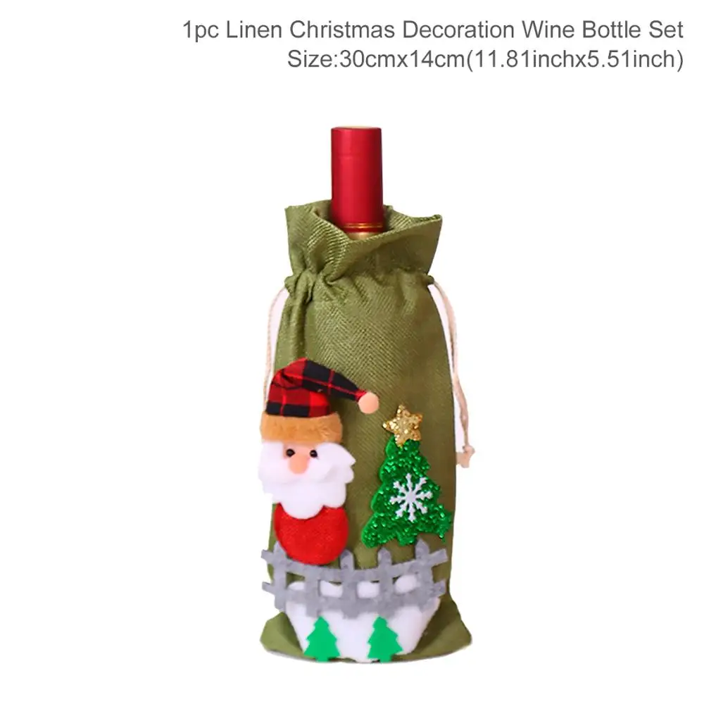 QIFU Санта Клаус, лось, снеговик, Рождественская Крышка для бутылки вина, Рождественский Декор для дома, Navidad, натальные подарки, год - Цвет: Wine Bottle Set 11