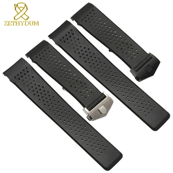 

rubber watch strap 22mm 24mm silicone wristband bracelet mans watchband black wristwatches band Air hole watch belt flod buckle