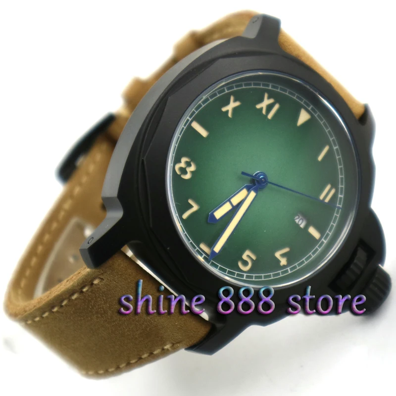 

Parnis 44mm green dial PVD case sapphire glass MIYOTA Automatic men's watch