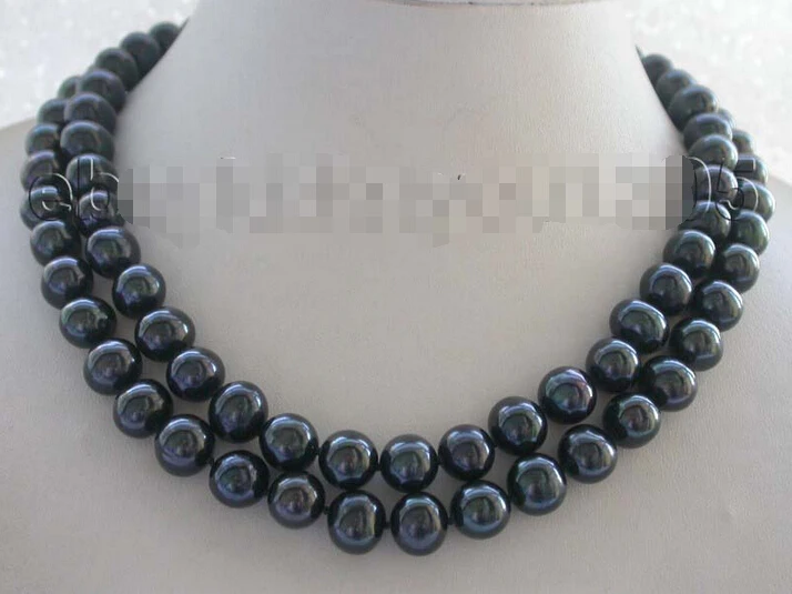 

Fast SHIPPING 18" Double Genuine Natural 11mm Black Round Pearl Necklace #f1553! NEW