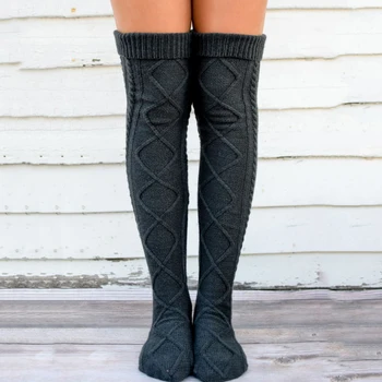 

Women Girls Warm Knit Thigh High Long Cotton Stockings Over Knee Socks Casual Cute Kawaii rhombus Geometry home bed socks winter