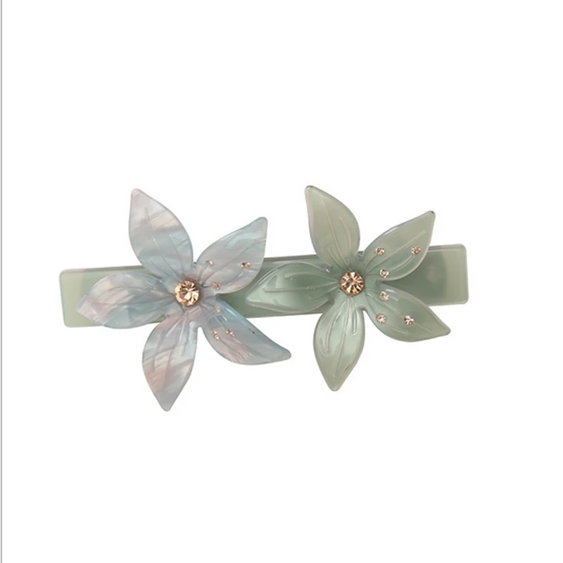 

High Quality Double flower French hair barrettes Fashion jewelry clamp hair spring clips for women clasp acetate clamp Tiara