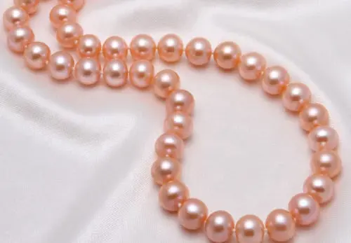 

bjc 0001549 8-9MM NATURAL SOUTH SEA GENUINE GOLD PINK PERFECT PEARL NECKLACE 14K AAA