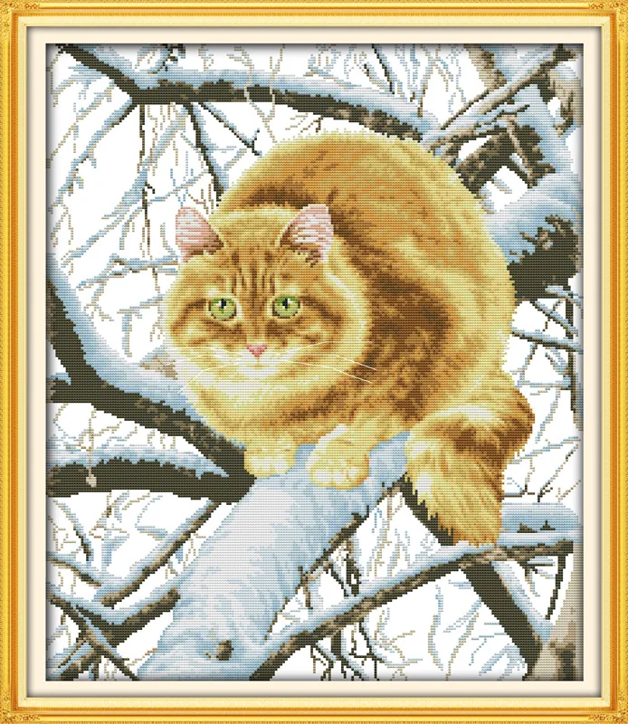 

The Fat Cat on the Tree Counted Cross Stitch Handmade 11CT 14CT Cross Stitch Sets animals Cross-stitch Kit Embroidery Needlework
