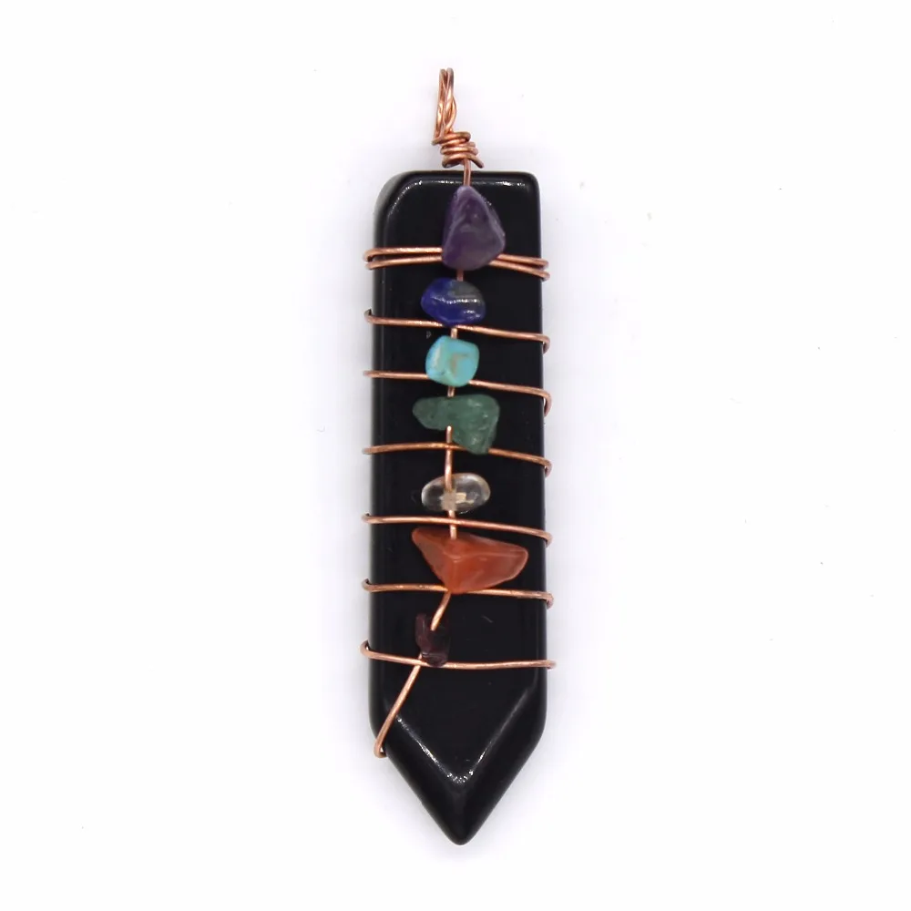 

Trendy-beads Rose Gold Color Wire Wrap Sword Shape Black Agates Pendant Statement Jewelry