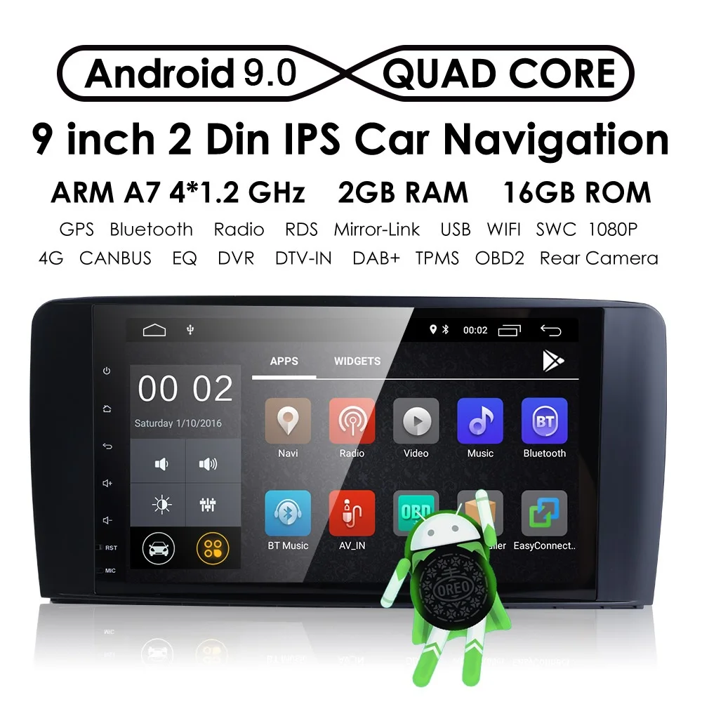 Sale 2din Car Radio gps Android 9.0 NO-DVD Multimedia Player for Mercedes Benz ML W164 ML300 GL X164 GL320 350 420 450 500 R DSP OBD2 2