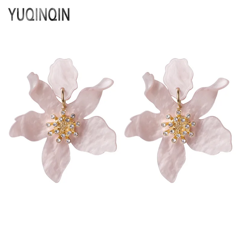 Trendy Big Acrylic Drop Earrings for Women Statement Vintage Wedding Party Earrings Fashion Jewelry Dangle Flowers Brincos