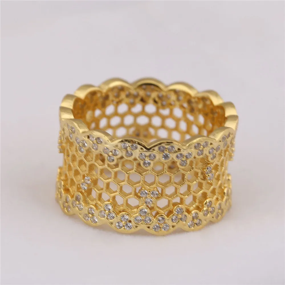 925 пробы Серебряное Золотое кольцо с Сотами, Misteloe Shine& Clear CZ Совместимо с европейскими ювелирными изделиями