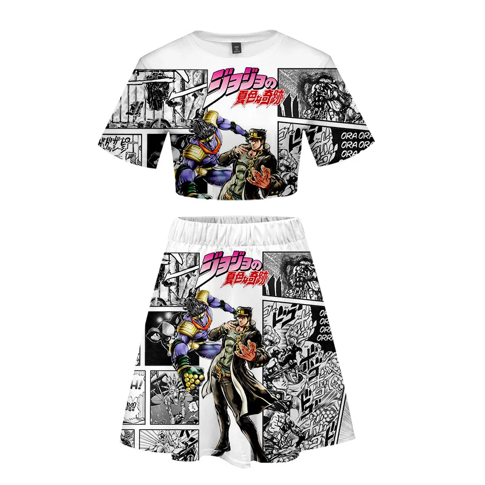 

Women Outfits 2 Piece Women JOJO Adventure Outfit 3D Print T-Shirt Women's Suit Mini Skirt Summer 2 Piece Set Top Ensemble Femme