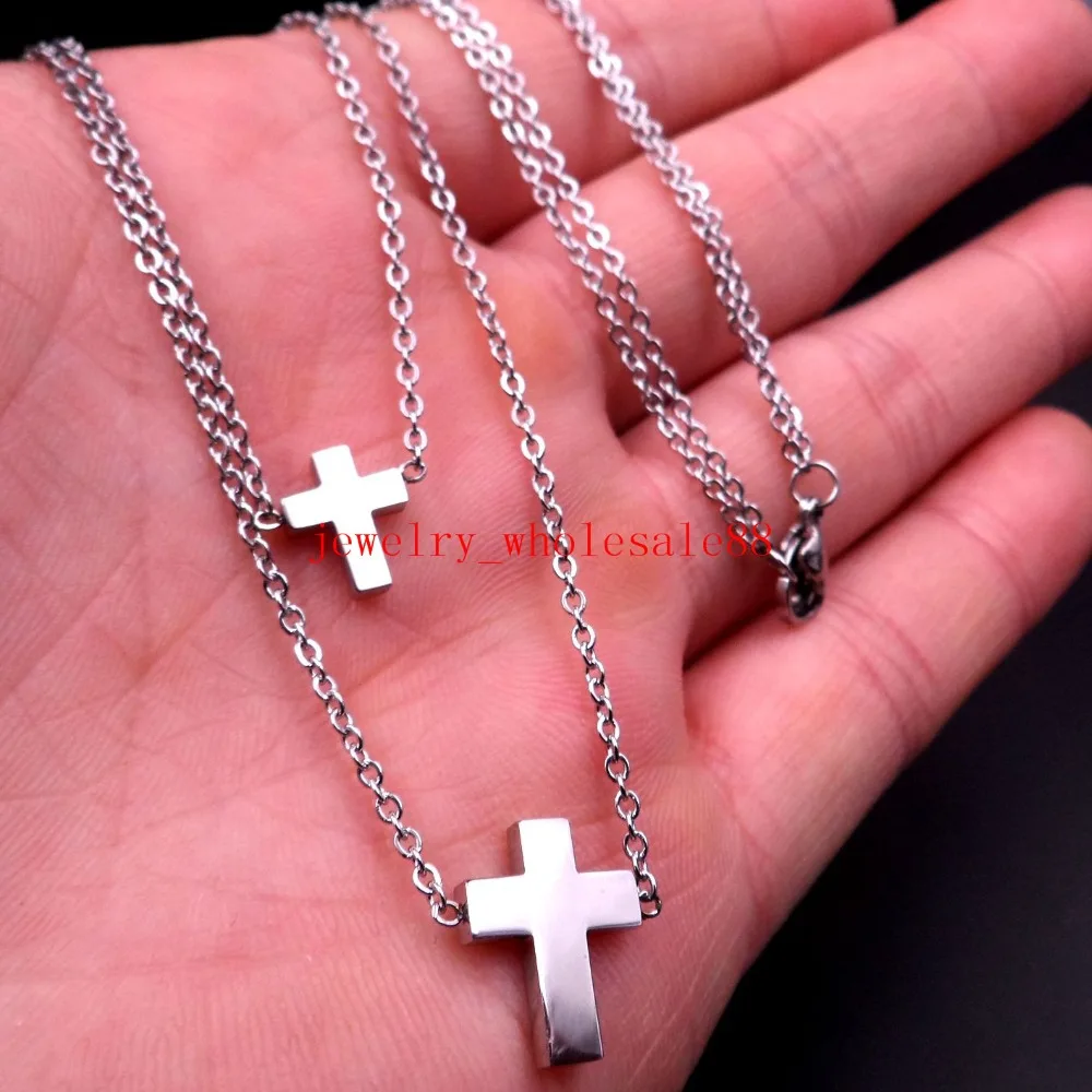 Brand New Women Jewelry Stainless Steel Double Cross Pendant Necklace Chain 18'' | Украшения и аксессуары