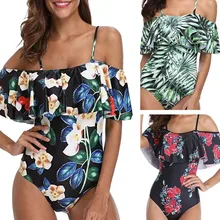 Женский слитный купальник с оборками, новинка, летний купальник, Цветочный купальник, сексуальная пляжная одежда, Женский Монокини, купальник с пуш-ап