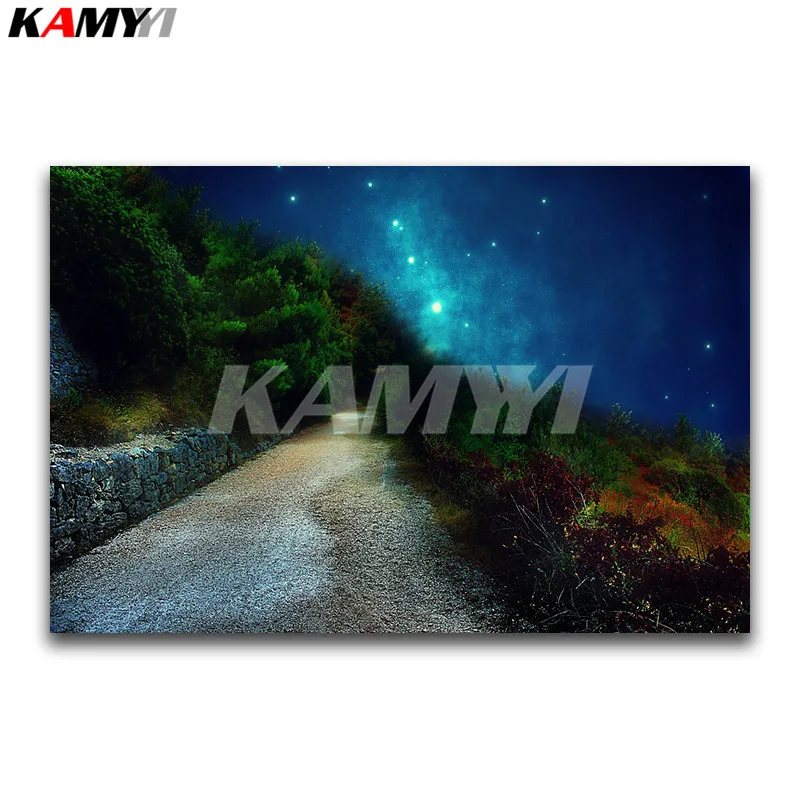 

Full Square Diamond embroidery Cross stitch scenery Full Round Diamond painting Night road DIY 3D Diamond mosaic forest tree