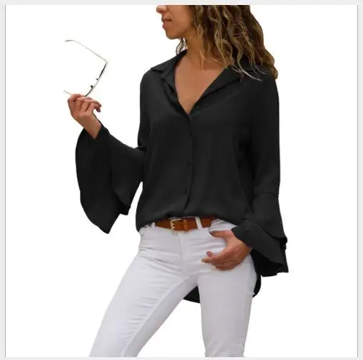 Women Blouses 2018 New Autumn Slim Fit Solid Single-Breasted Lady Fashion Casual Turn Down Collar Butterfly Sleeve Shirt |