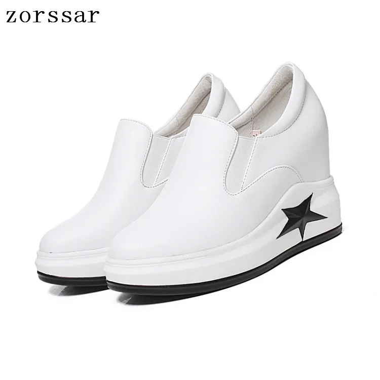 

Zorssar Women Creepers Increasing Height Shoes cow Leather Casual Slip On Platform Wedge High heels Fashion Brand Footwear