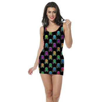 

Sexy womens short mini dress lady O Neck long sleeve slim vestidos Fashion Newest Clubwear Gothic skull dress Dropshipping-11