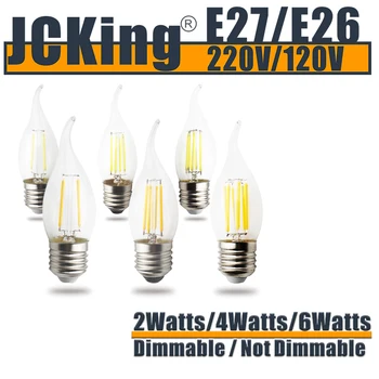 

JCking Pack of 10 Dimmable 2w 4w 6w Led Candle E26 E27 110v 220v Vintage Dimmer Filament Edison Lamp For Chandelier Lighting
