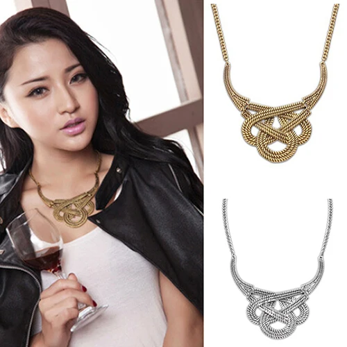 

Women's Vintage Ethnic Knot Drop Pendant Choker Statement Alloy Chain Necklace 5LVM