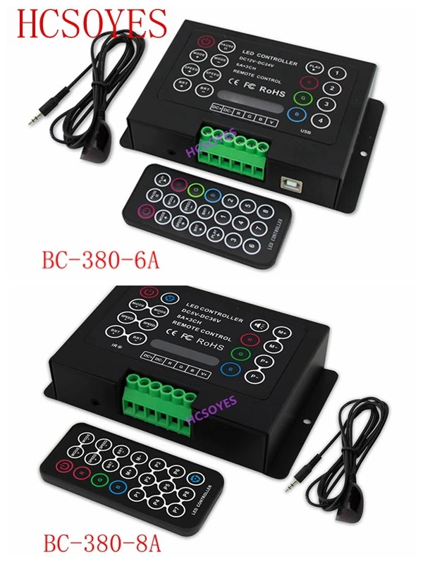 

BC BC-380-6A/BC-380-8A 3CH / 8A*3CH DC12V-24V with IR Wireless remote 3CH CV DIY Led RGB strip Controller wash wall light strip