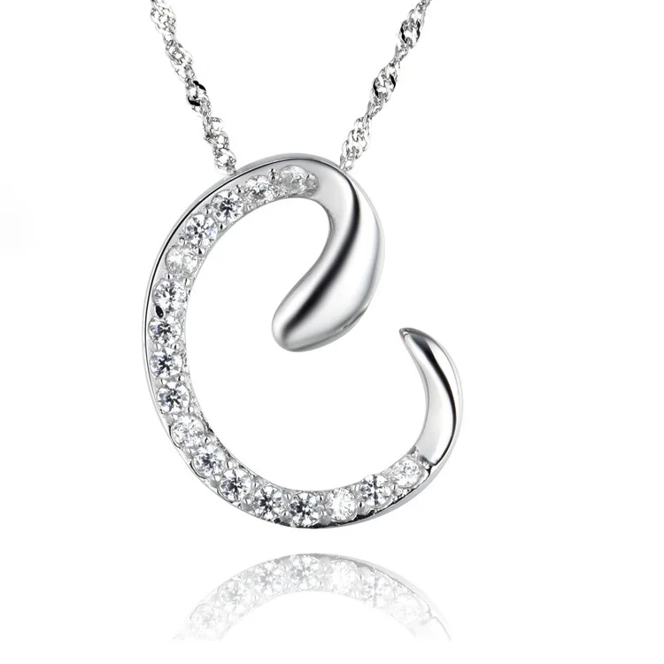 10pcs lot New Fashion Silver Alphabet Letter C Pendant Necklace With 